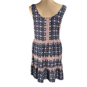 Altar'd State Navy Orange Print Sleeveless Tunic Dress Size M Medium